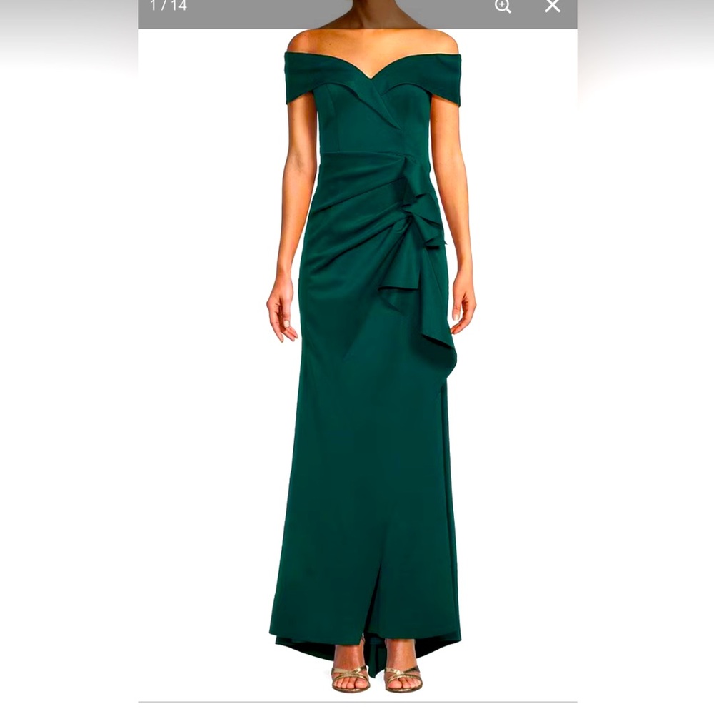 Ruched Green Off-Shoulder Gown for Weddings